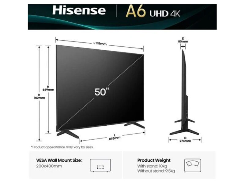 23270 7 TV LED UHD SMART 4K HISENSE 50A6Q
